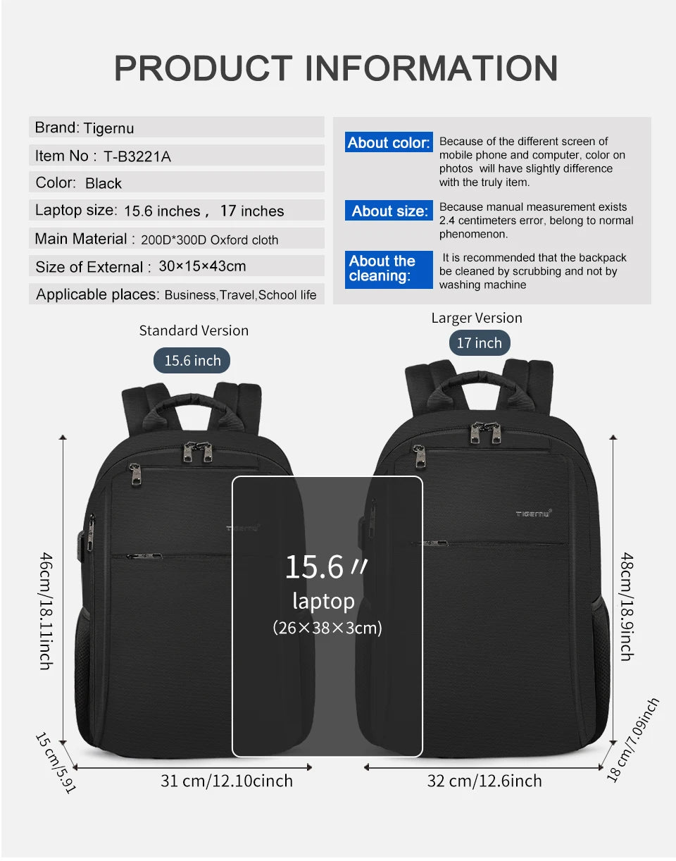 Lifetime Warranty Backpack Men 15.6 17inch Laptop Backpack Waterproof Bag With 4.0A USB Charging Port Travel Backpack For School