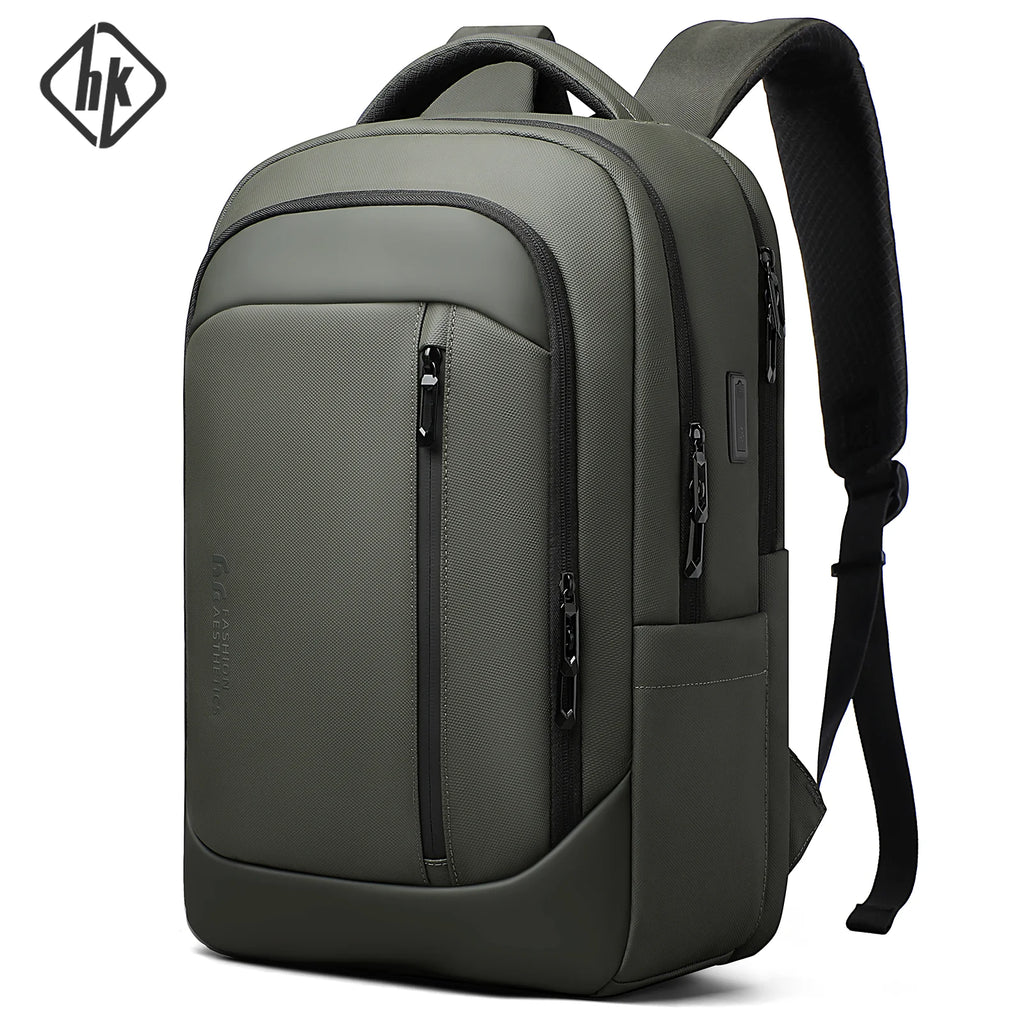 HK Multi Pocket Business Backpack Waterproof 17 inch Laptop Backpack with USB Charging Port School Bag for Men Computer Rucksack