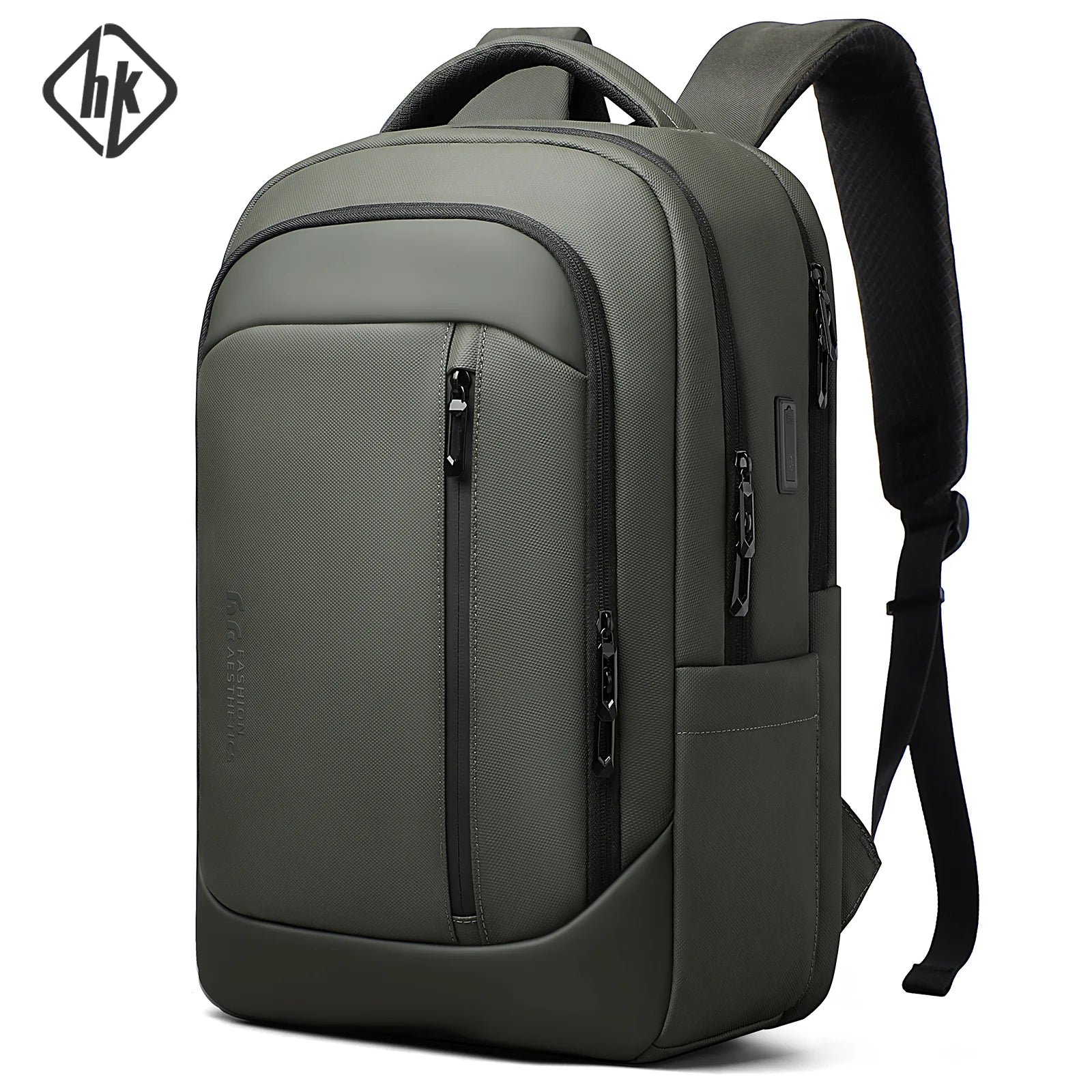 HK Multi Pocket Business Backpack Waterproof 17 inch Laptop Backpack with USB Charging Port School Bag for Men Computer Rucksack