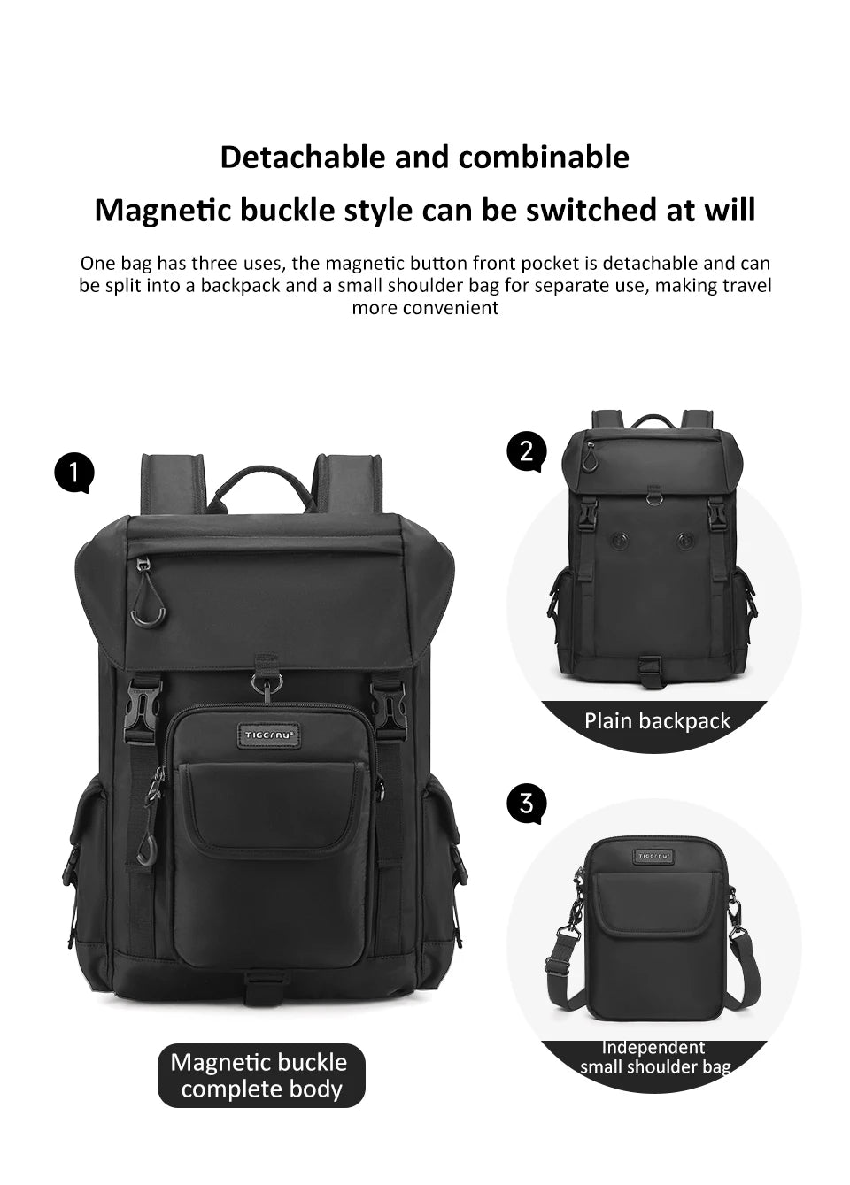 Tigernu School Backpacks For Men Bags For Removable With Shoulder Bags 14inch Laptop Backpacks Women Travel Backpack Bags Male