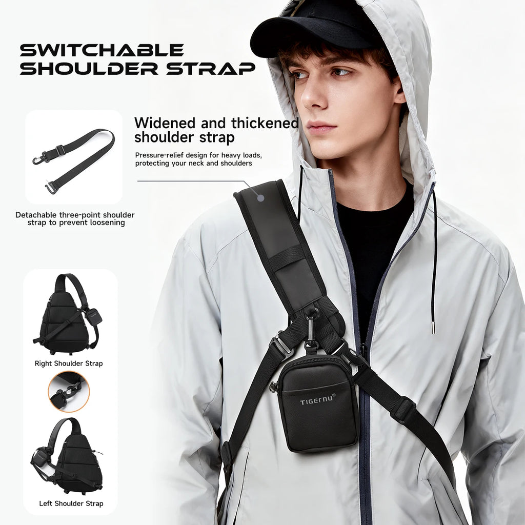 Tigernu Fashion Chest Bags For Men Outdoor Sports Shoulder Bags Male Reflective Strip Crossbody Sling Bags Hiking Biking Travel