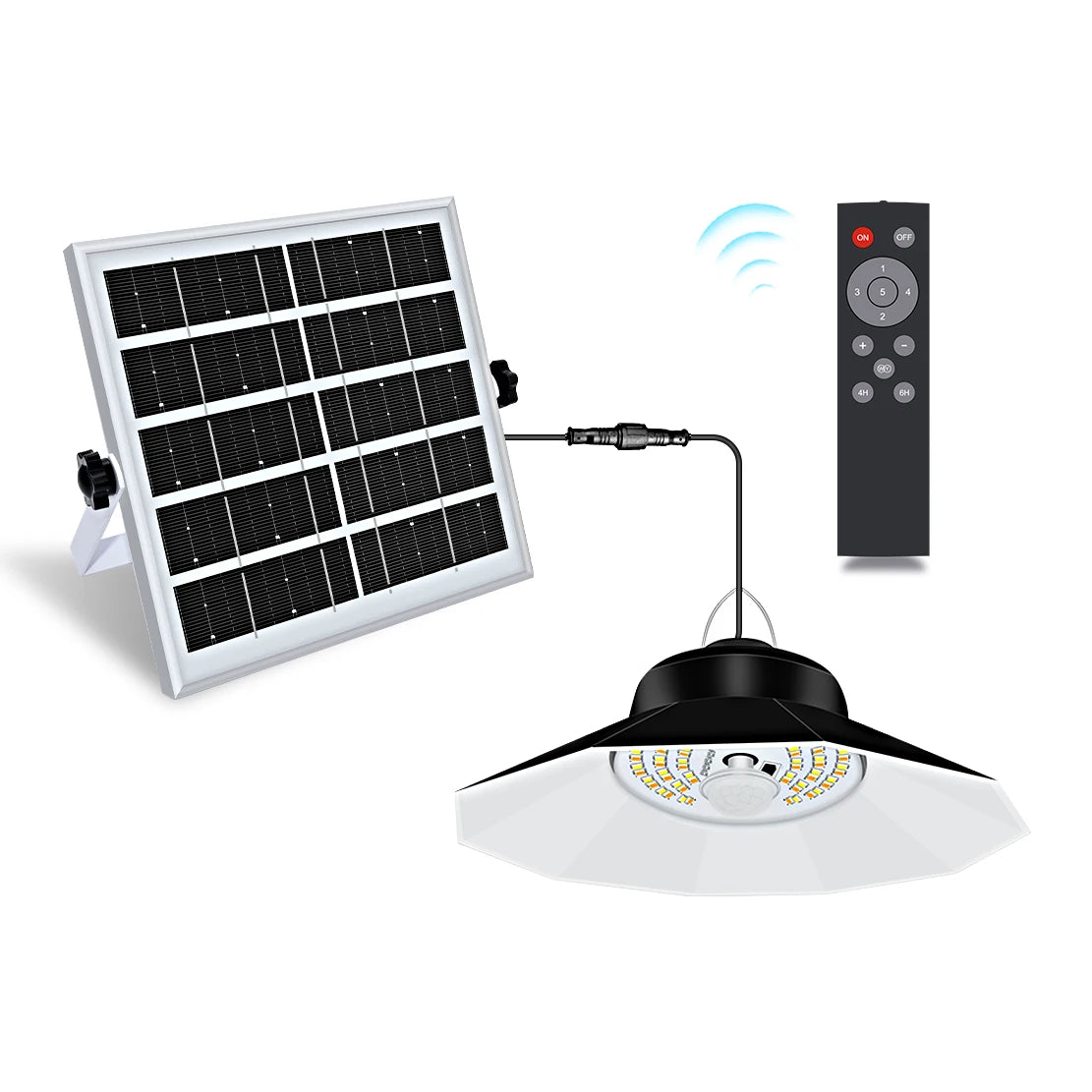 Solar Light Outdoor Indoor with 3 Color 4 Brightness Modes Work Day and Night Solar Powered Pendant Lights for Shed Garage Yard