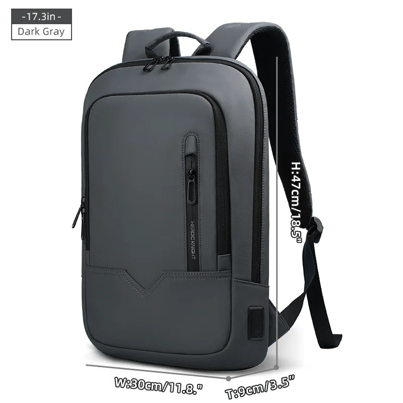 HK Slim Business Backpack for Men 17.3 inch Laptop Bag with USB Port Lightweight School Bag Waterproof Travel Backpacks for Work