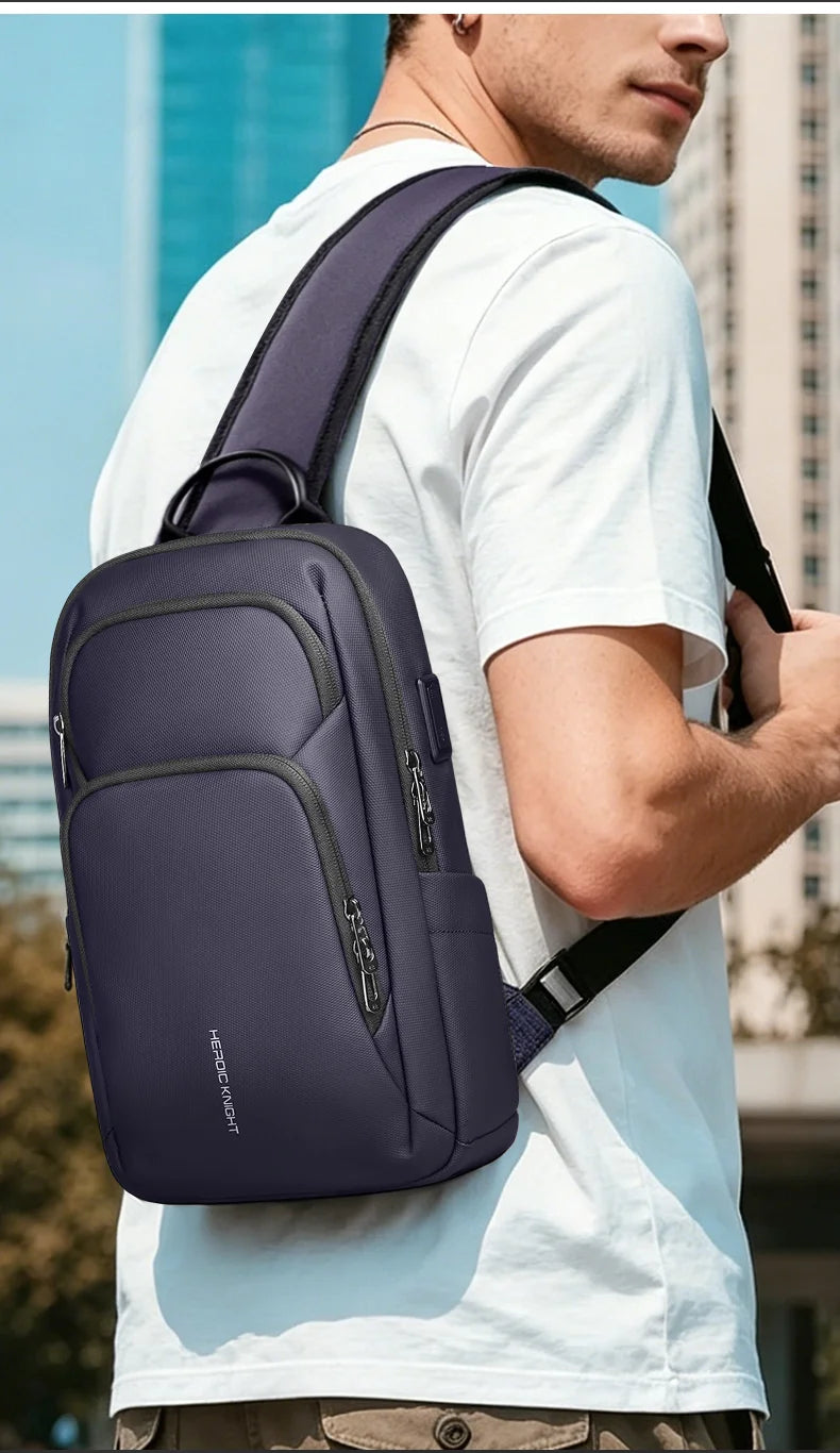HK Multifunction Men's Shoulder Bag Oxford Crossbody Bag with USB Port Waterproof Chest Bag for Men Casual Phone Pouch SlingPack
