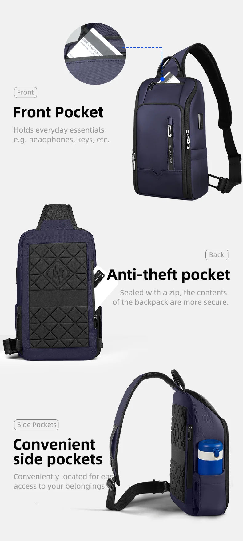 HK Minimalist Crossbody Bag Lightweight Men's Shoulder Bag With USB Port Anti-theft Business Bags for Man Waterproof Daily Pack
