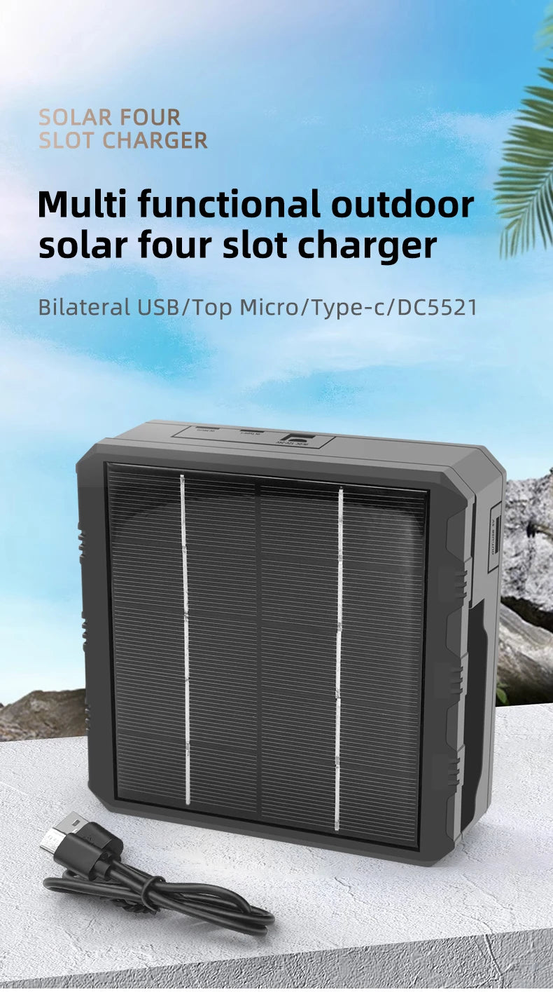 Solar Lithium Battery Smart Charger Type-C USB Four-Slot Multi-Function Outdoor Charger for 3.7V 18650/26650/21700 Batteries
