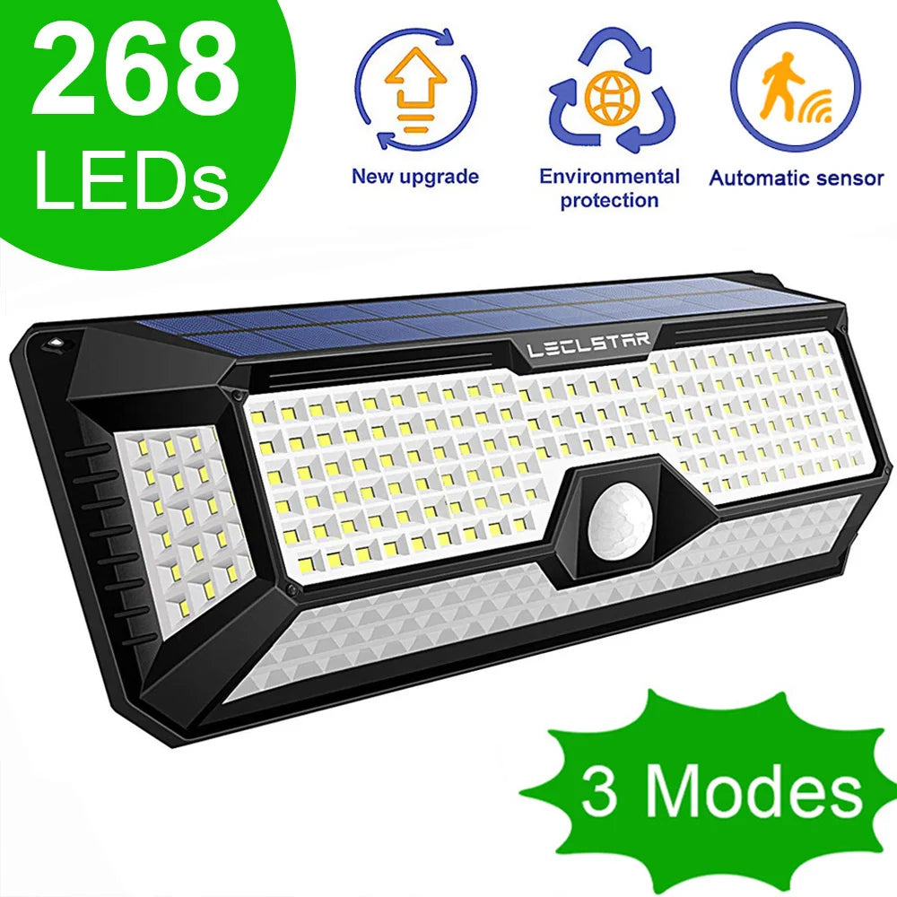 Solar Outdoor Lights 268 LED Solar Powered Motion Sensor Flood Lights IP65 Waterproof 3 Modes Wall Lamp For Outside Porch Yard
