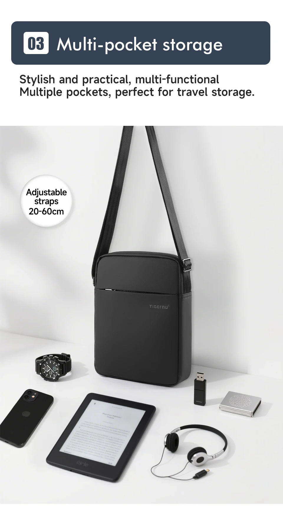 Tigernu Men Messenger Bags Waterproof Shoulder Bags For Men 9.7 11inch IPad Bag Male Business Bags Crossbody Bag Slingbag Mini