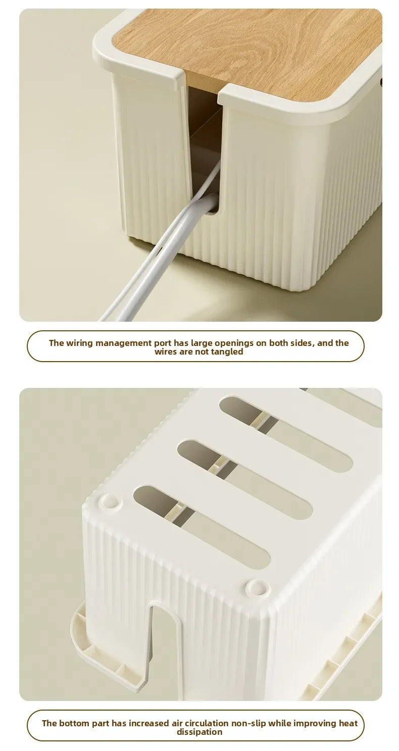 Cable Storage Box Desktop Charging Data Cable Storage Device Plug Socket Cable Management Device Black White Storage Organizer