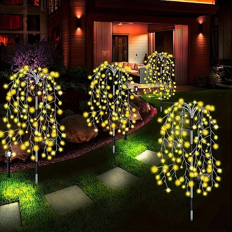 Solar Willow Lawn Lights Outdoor Waterproof for Courtyard Garden Terrace Balcony Wedding Festival Outside Decorative Lights