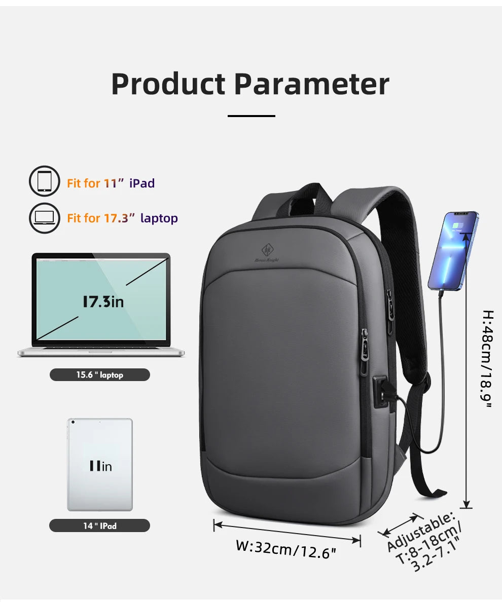 HK Business Backpack for Men 17 Inch Laptop Backpack with USB Port Slim Expandable Waterproof Travel Bag Large Work Computer Bag