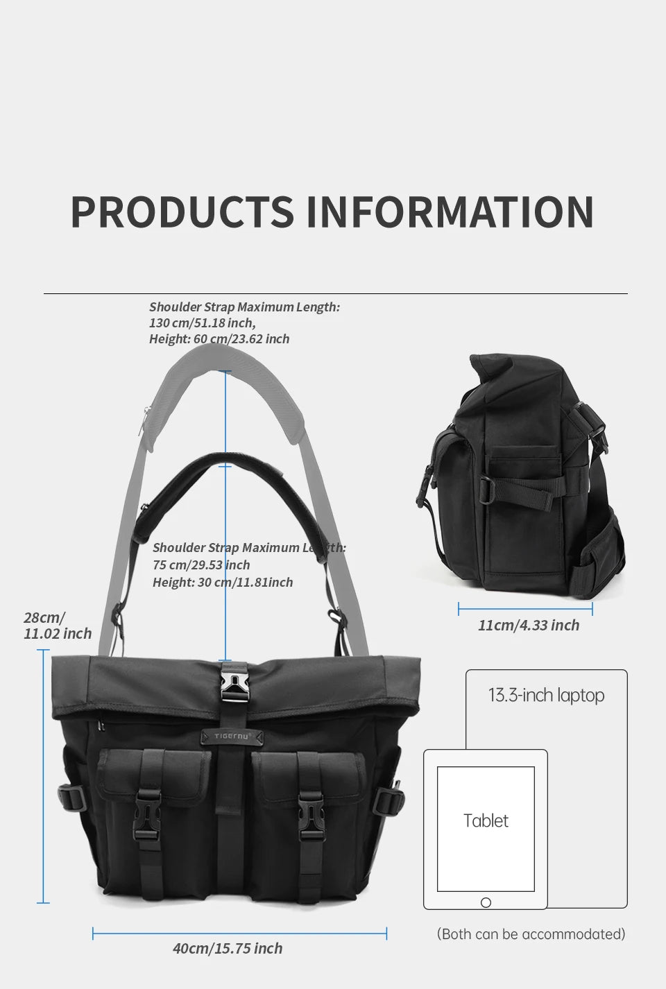 Tigernu Fashion Shoulder Bags For Men Crossbody Bags Male Expandable Bags 13.3inch Laptop Bag Messenger Bag Boys Handbag Sling