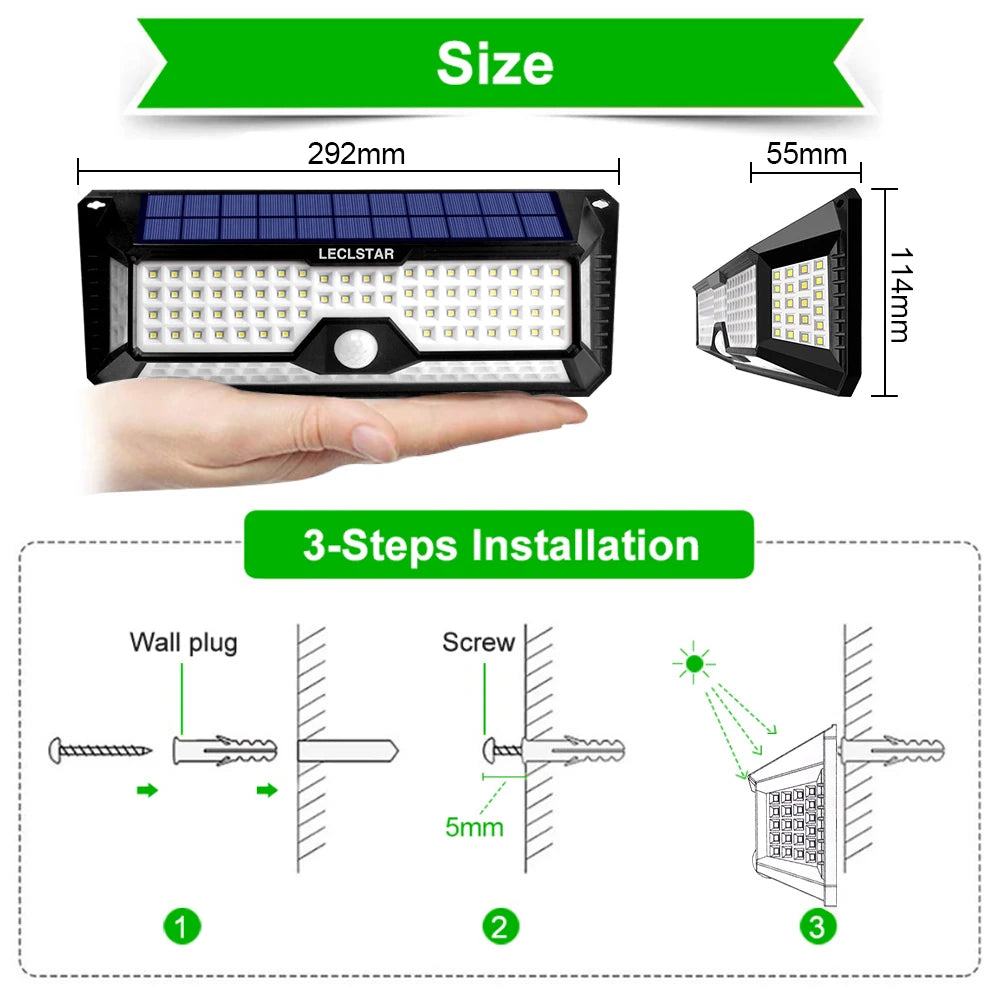 Solar Outdoor Lights 268 LED Solar Powered Motion Sensor Flood Lights IP65 Waterproof 3 Modes Wall Lamp For Outside Porch Yard