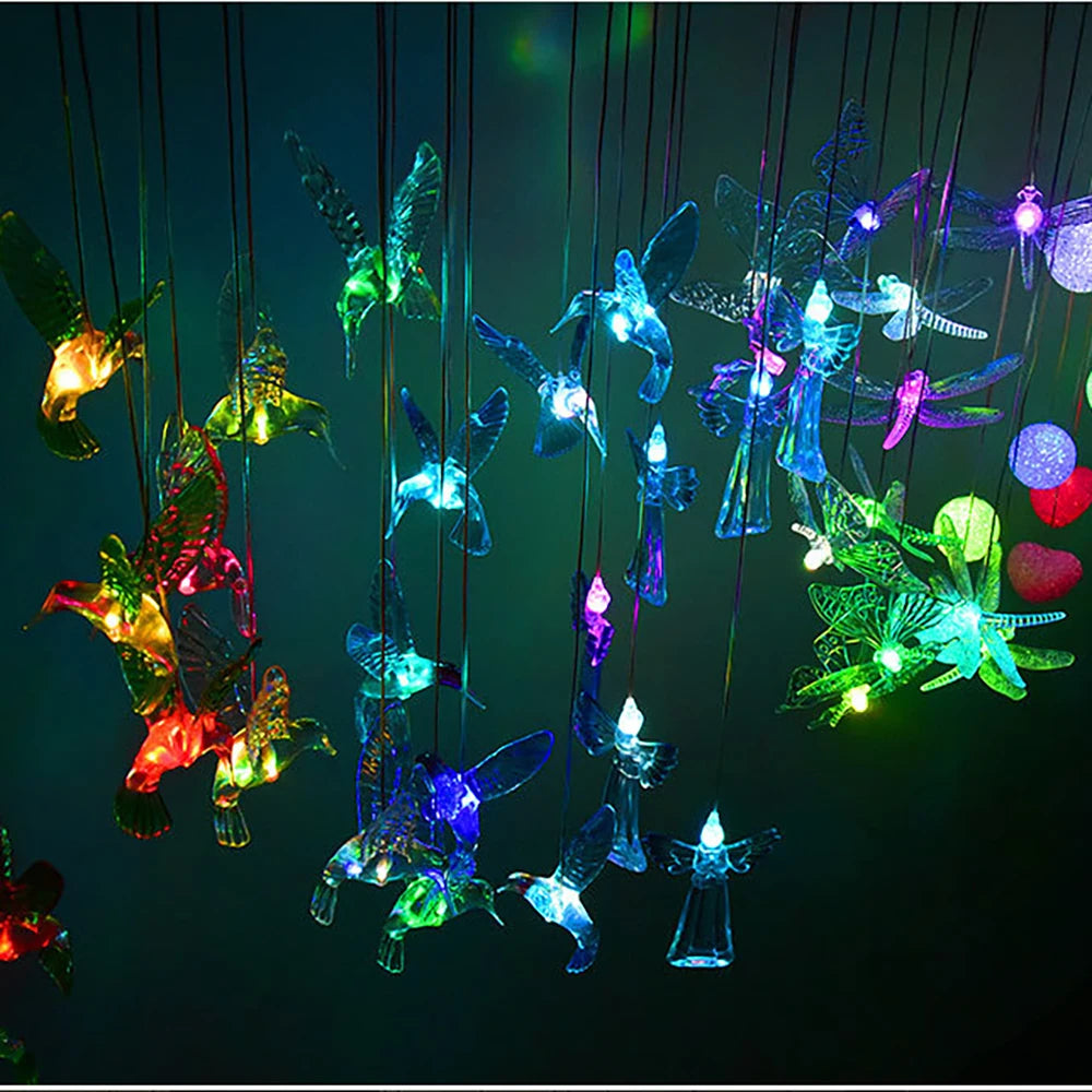 Solar Powered Lamp, Hummingbird, Wind Chime, Outdoor Decoration, Courtyard Decoration, Birthday Gift, Halloween Decoration