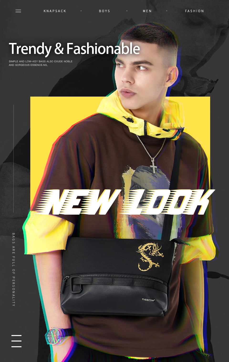 Tigernu Chinese Style Crossbody Bags For Men 9.7inch Tablet Shoulder Bags Mini Light-weight Travel Bags For Men Dragon Series