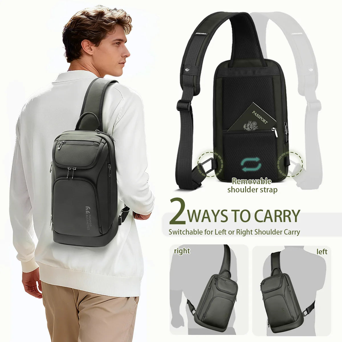 HK Multifunction Men's Shoulder Bag Waterproof Crossbody Bag Fit 11 inch iPad Lightweight Messenger Sling Bag for Travel Outdoor