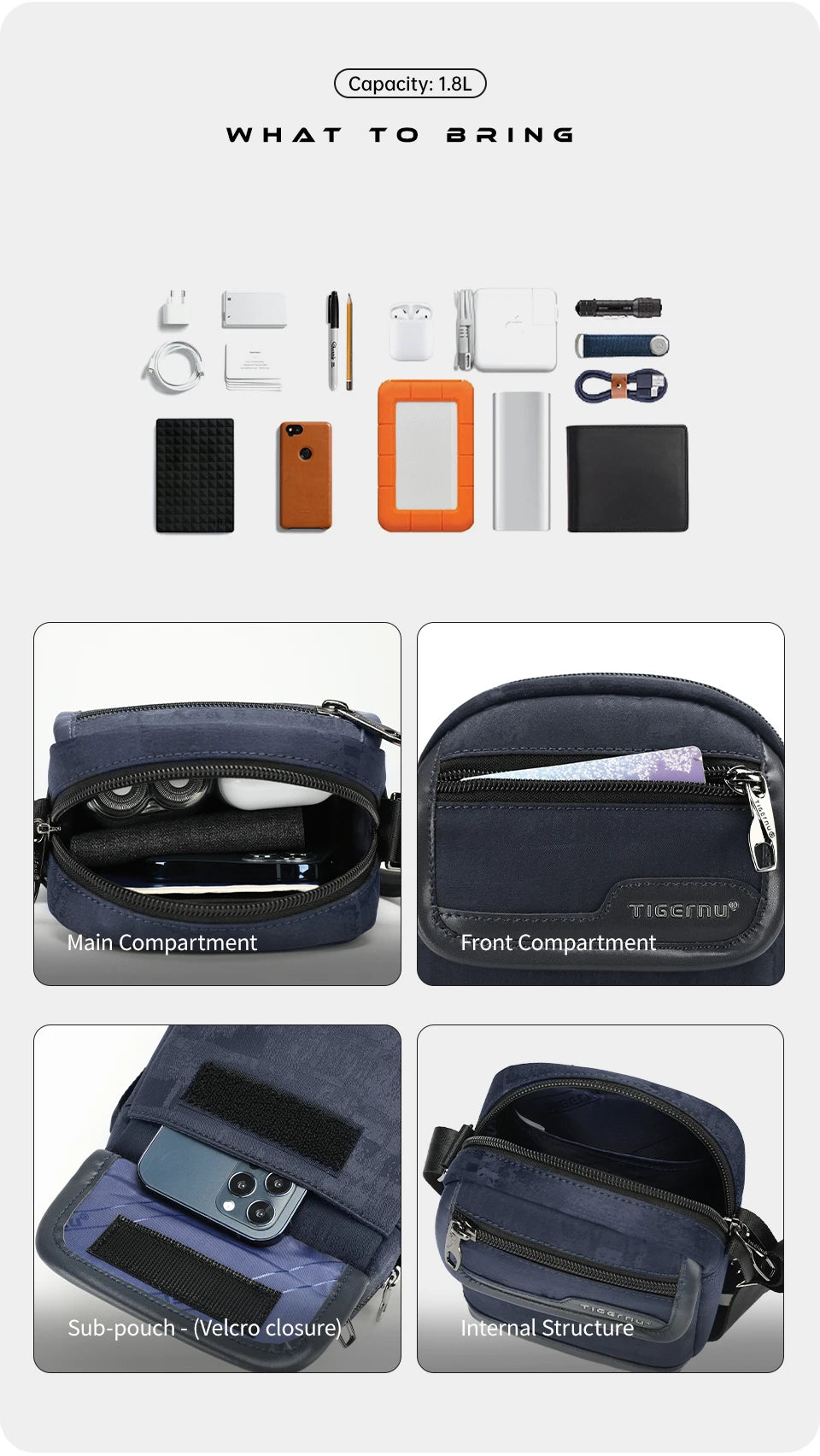 Tigernu Men's Shoulder Bag Light Weight Mini Crossbody Bags Casual Travel Sling Bag College Messenger Bags For Men Retro Series