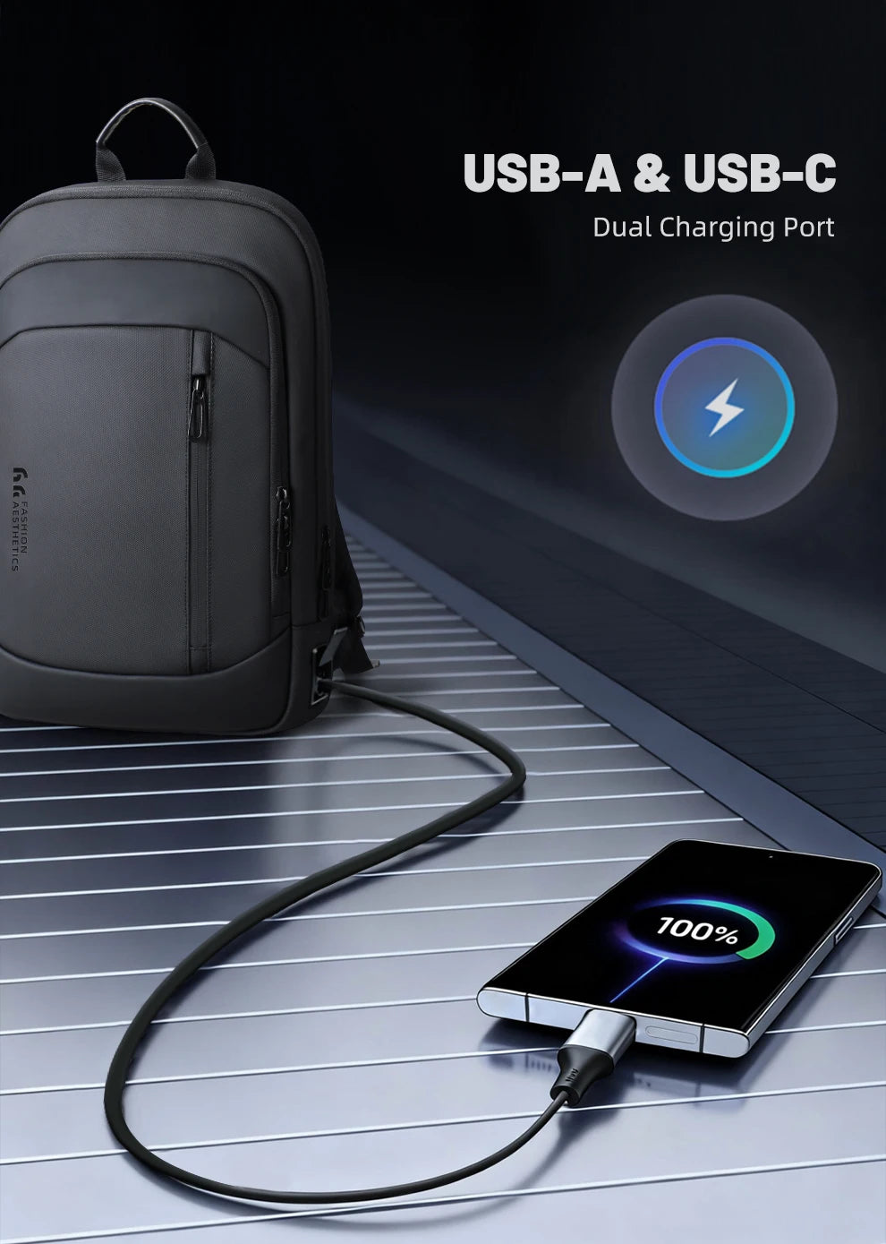 HK Lightweight Men's Business Backpack 15.6 inch Laptop Backpack with USB Port AntiTheft Waterproof Backpack Computer School Bag