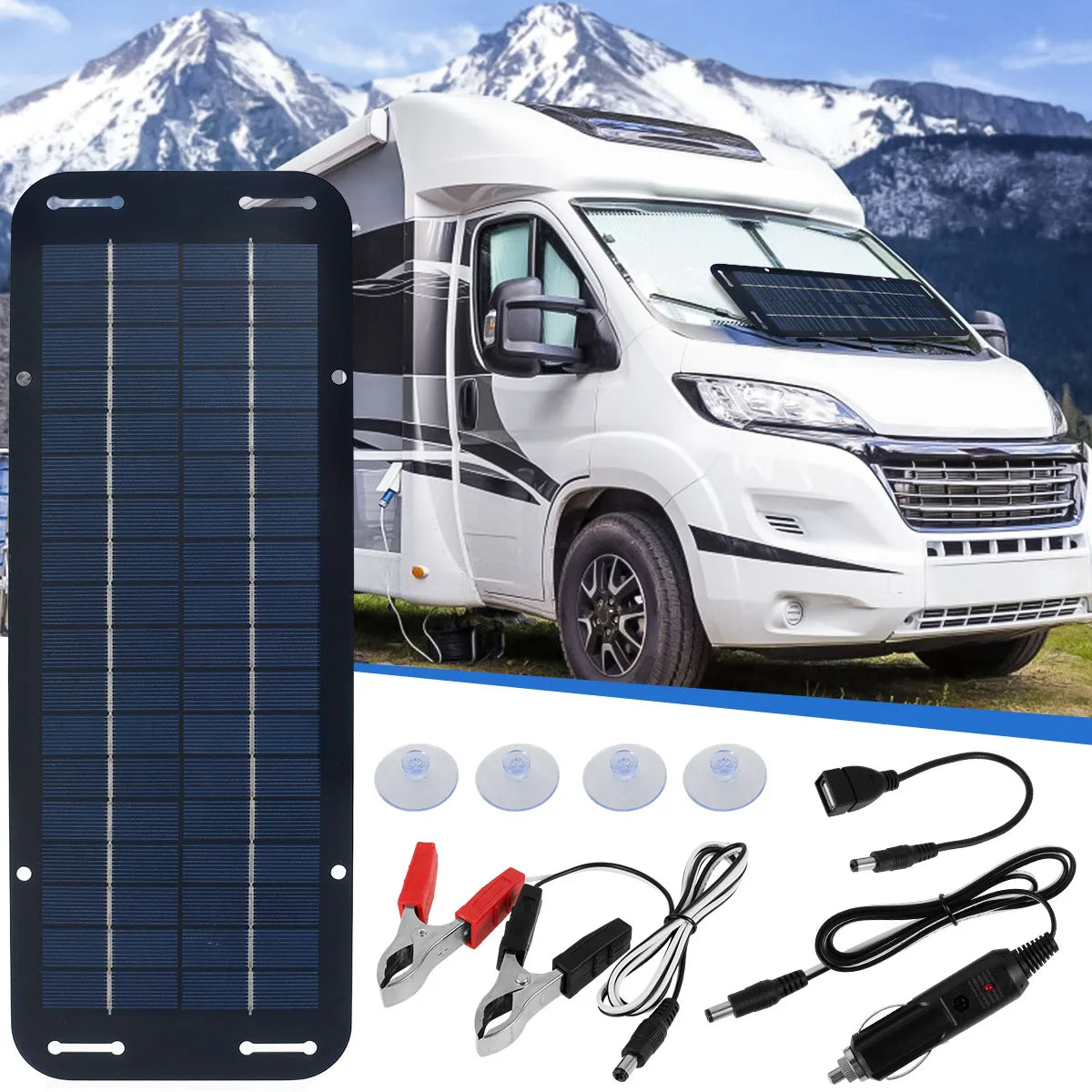 Solar Panel 12v Trickle Charger for Car Battery Solar Battery Maintainer Car Truck Boat RV Motorcycle Marine Trailer Power Bank
