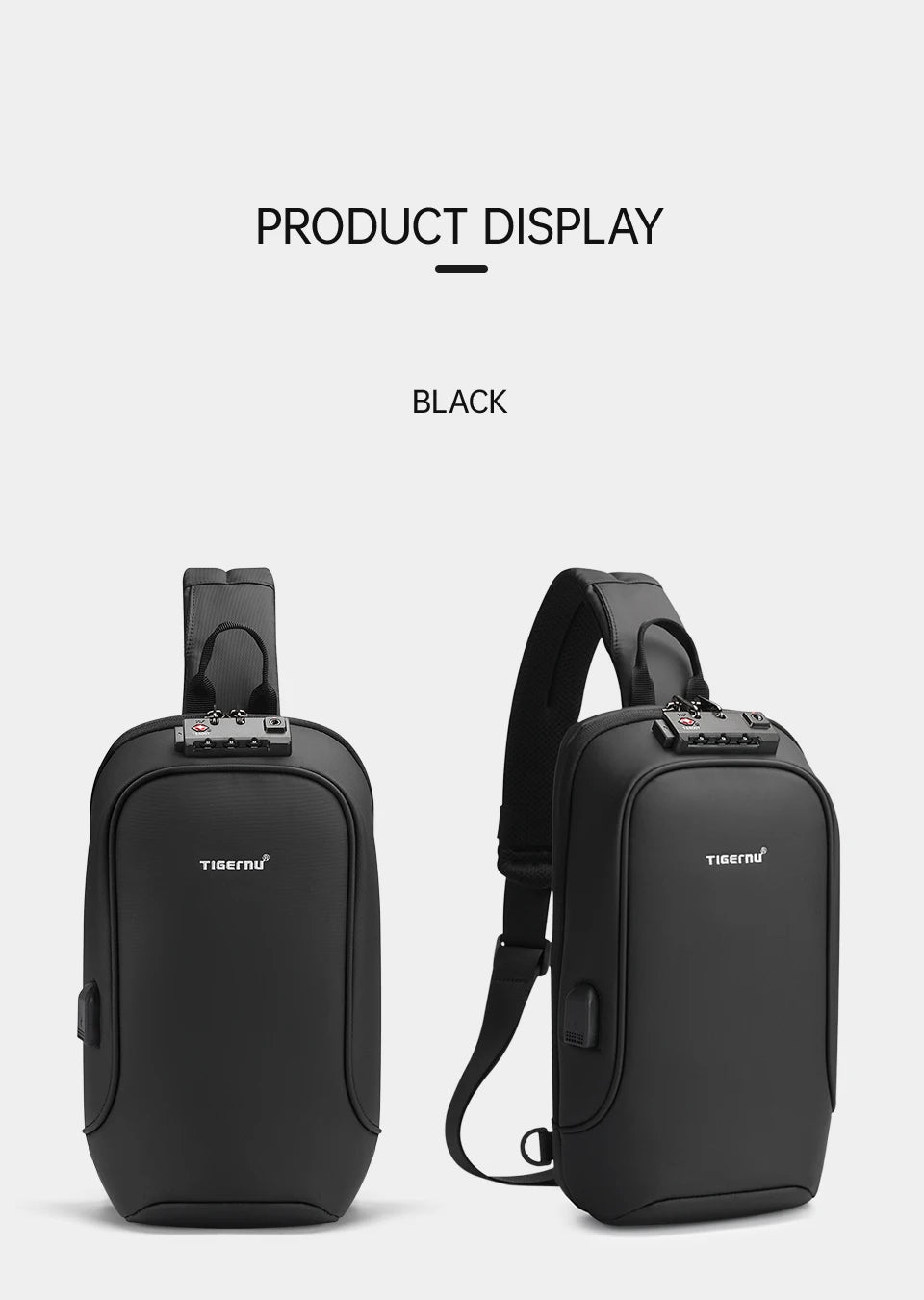 Tigernu Fashion Chest Bags Men High Quality Crossbody Bag Splashproof Chest Bag Anti-theft USB Charging Casual Shoulder Bag Male