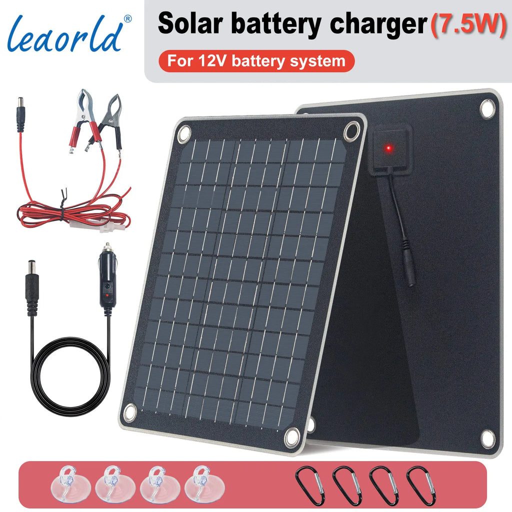 LEAORLD 7.5W 12V MPPT Solar Battery Charger, Solar Panel Maintenance Device, Solar Panel Trickle Charging Kit