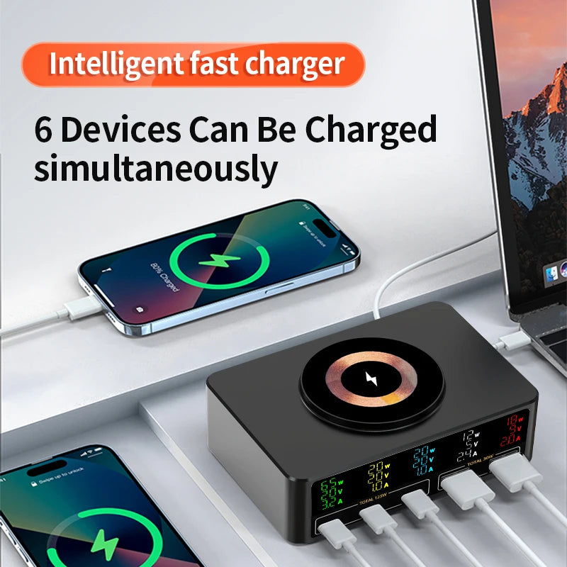 220W GaN USB Type C Fast Charger Portable QC3.0 140W Desktop Power Charging Station Charger For iPhone 16 15 Pro Max MacBook Air