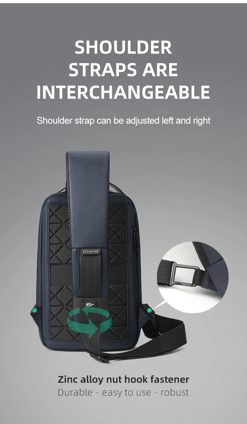 HK Minimalist Crossbody Bag Waterproof Men's Shoulder Bag Oxford Casual School Bag with USB Port Commute Business Chest Bag Male