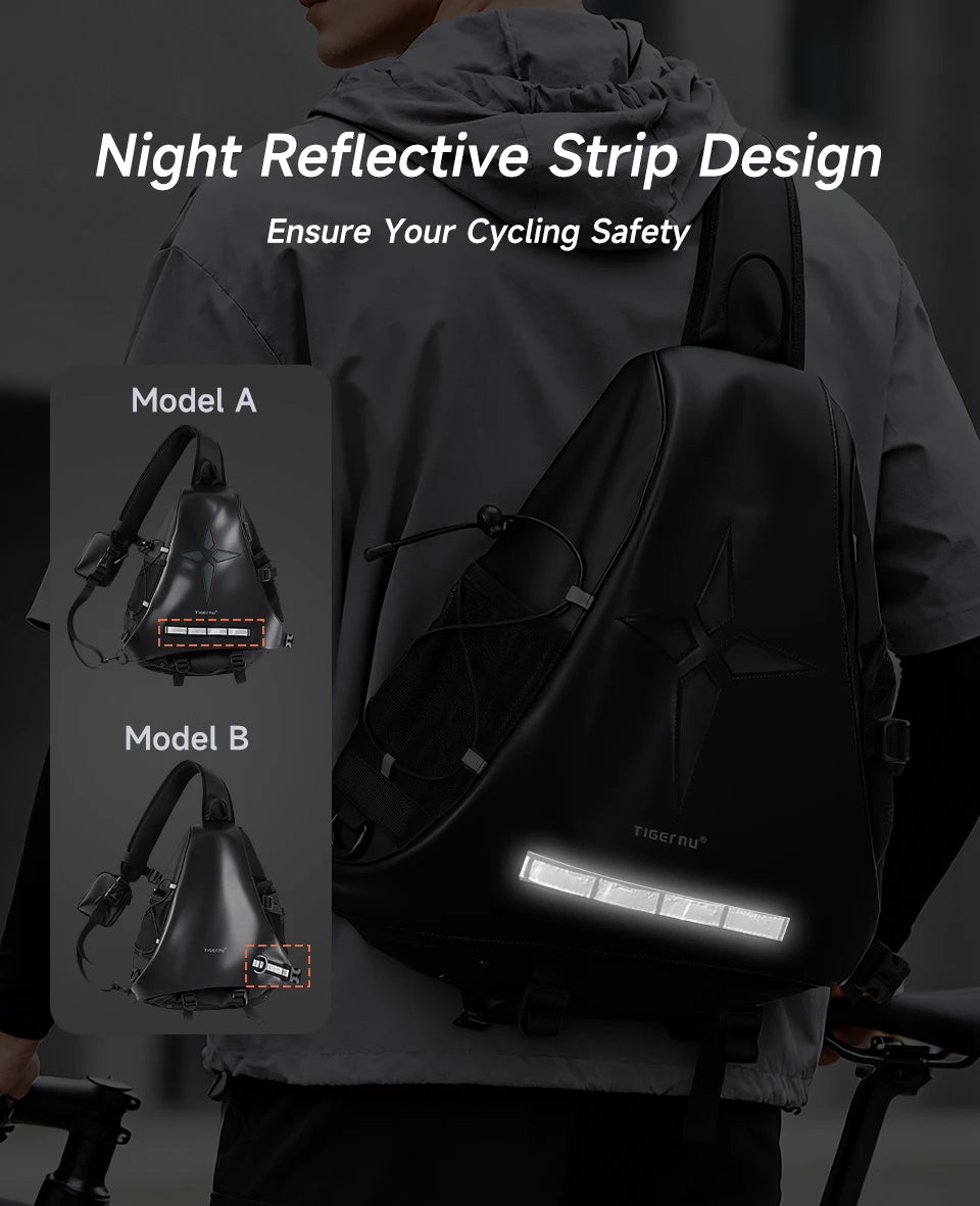 Tigernu Fashion Chest Bags For Men Outdoor Sports Shoulder Bags Male Reflective Strip Crossbody Sling Bags Hiking Biking Travel