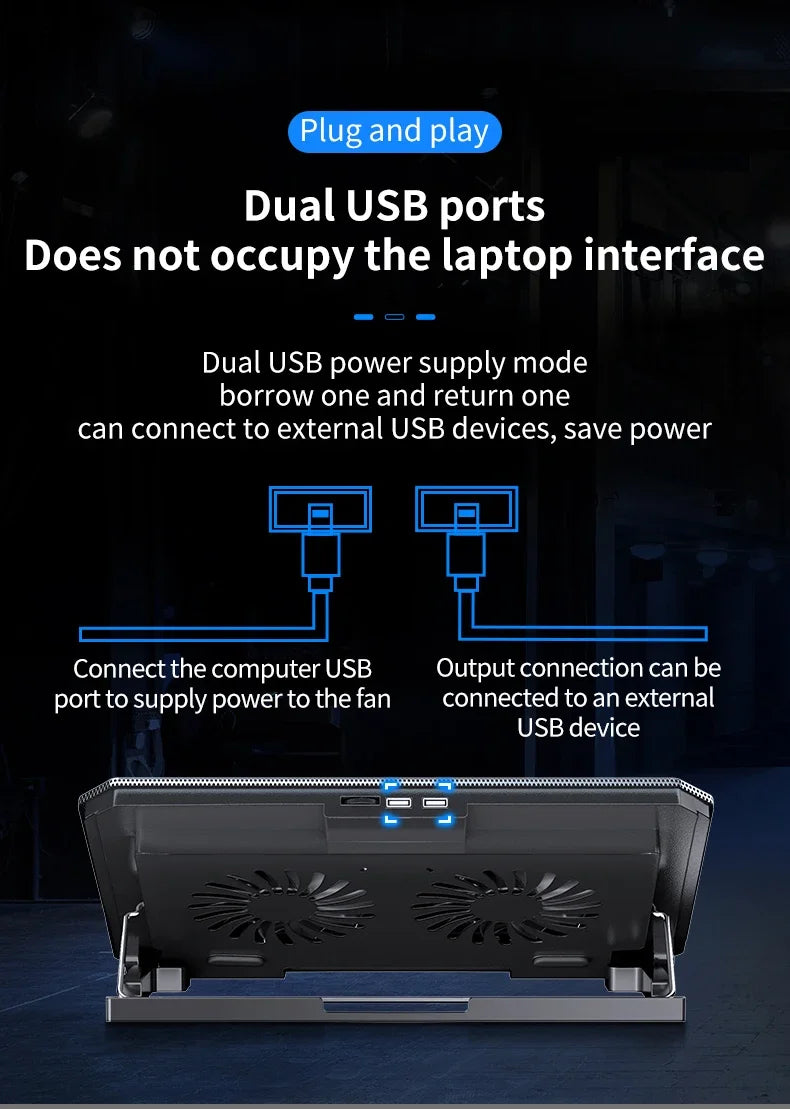 Q100 17inch Gaming Laptop Cooler Fan Led Screen Two USB Port 2600RPM Laptop Cooling Pad Notebook Stand For Laptop Fan Cooler