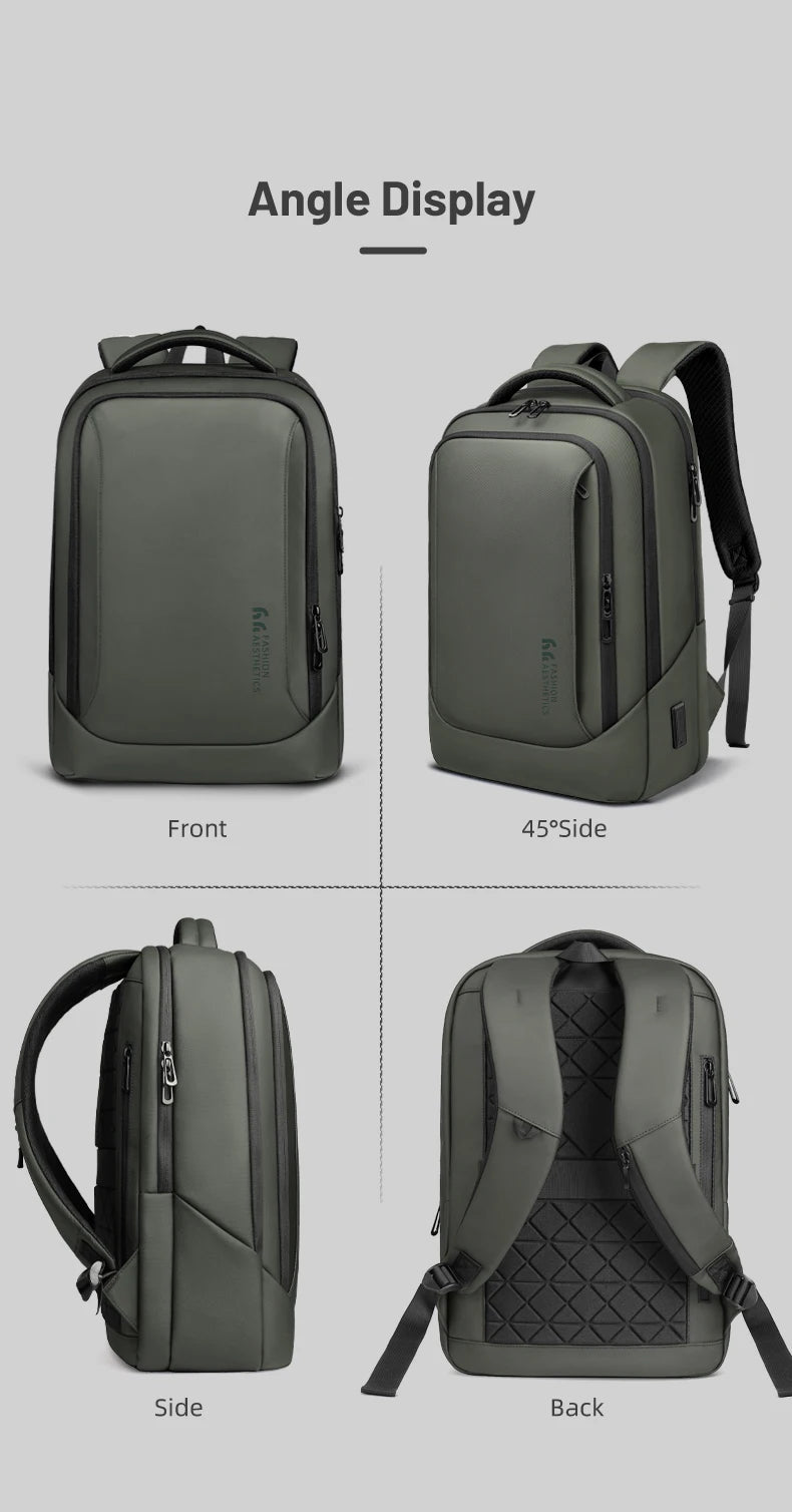 HK Casual Travel Backpack for Men 15.6 inch Laptop Backpack with USB Charging Port Waterproof Daypack Computer Bag for Business
