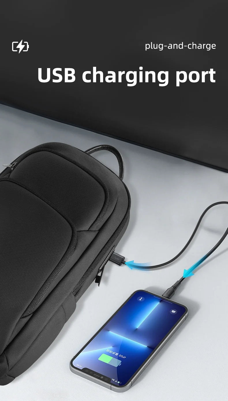 HK Business Crossbody Bag Waterproof Men's Shoulder Bags Chest Pack with USB Port Large Oxford Side Bag for Men Leisure Satchel