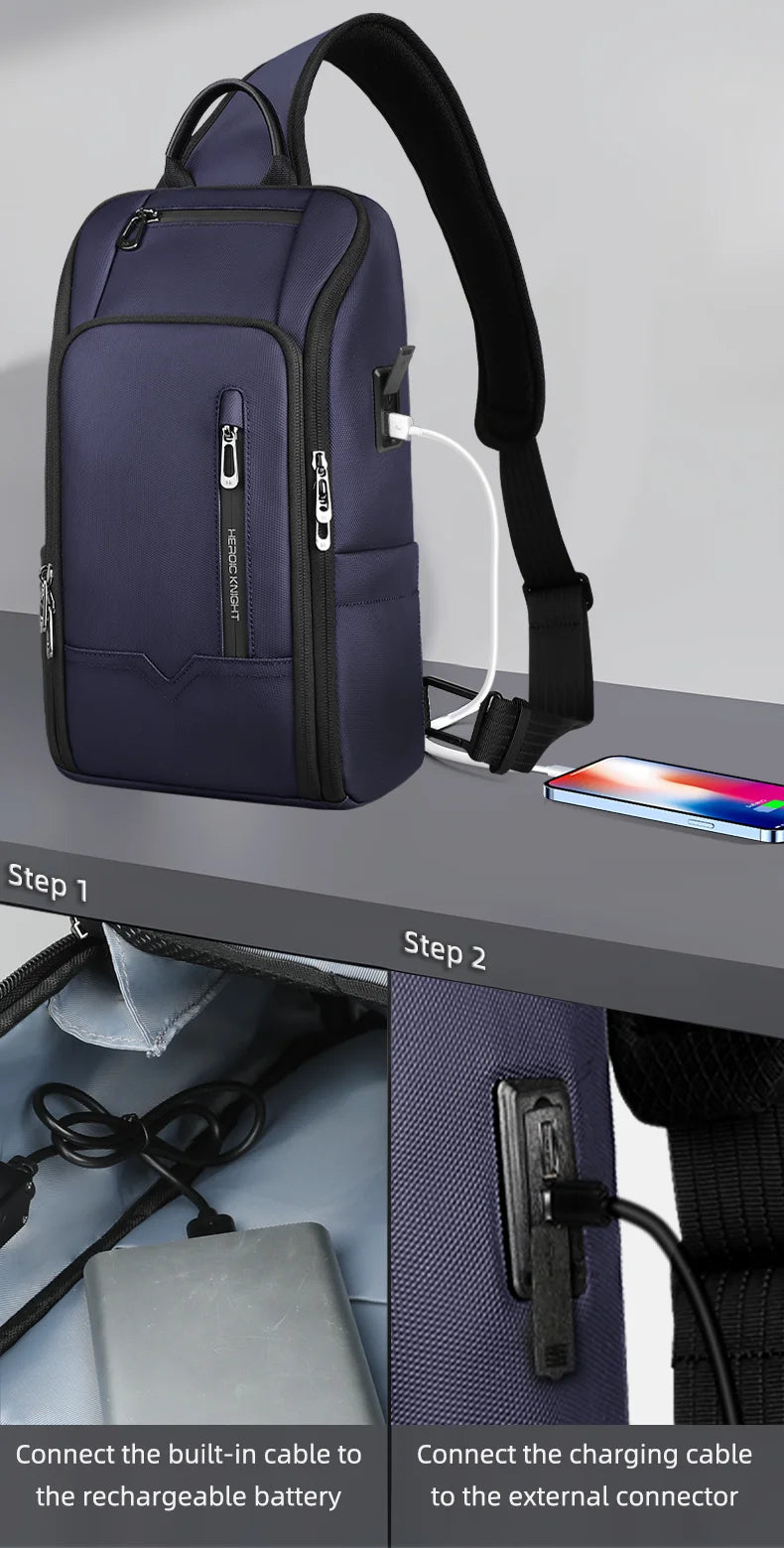 HK Minimalist Crossbody Bag Lightweight Men's Shoulder Bag With USB Port Anti-theft Business Bags for Man Waterproof Daily Pack