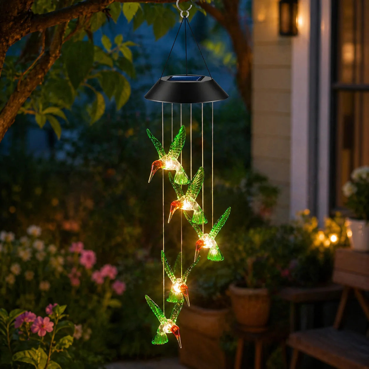 Solar Powered Lamp, Hummingbird, Wind Chime, Outdoor Decoration, Courtyard Decoration, Birthday Gift, Halloween Decoration