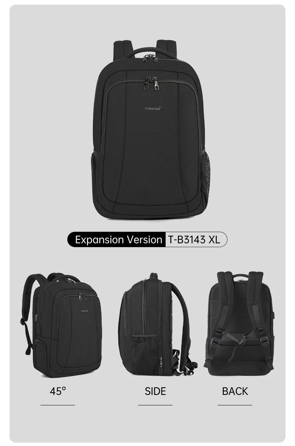 Tigernu School Backpack Men Large Travel Backpack For Vacuum Compression Backpack 15.6 17inch Bags USB Port Student Backpack Bag