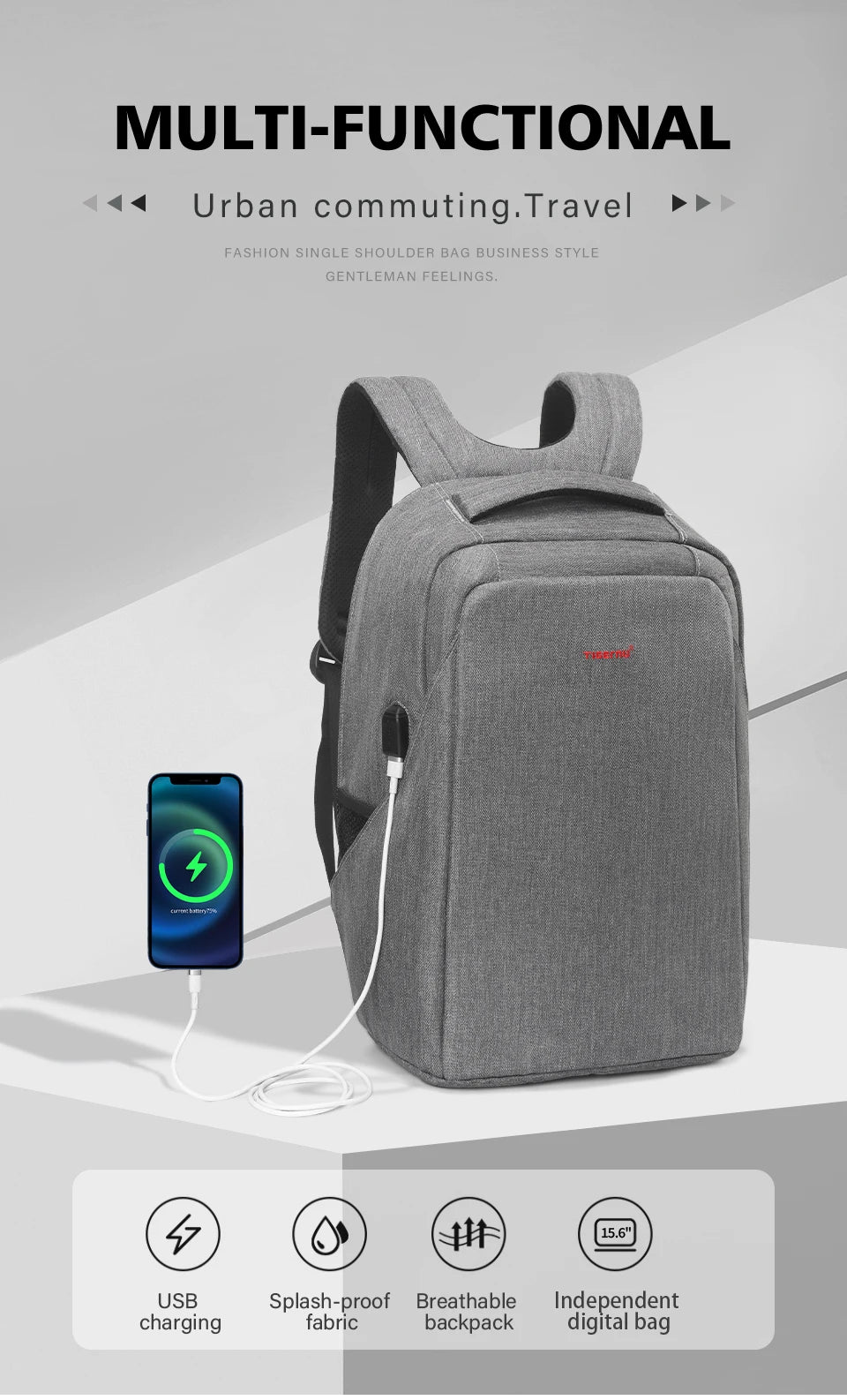 Tigernu Men Anti Theft Backpack 15.6inch Laptop Backpack Bags With USB Port Travel Bags Male Mochila Casual Schoolbags Knapsack