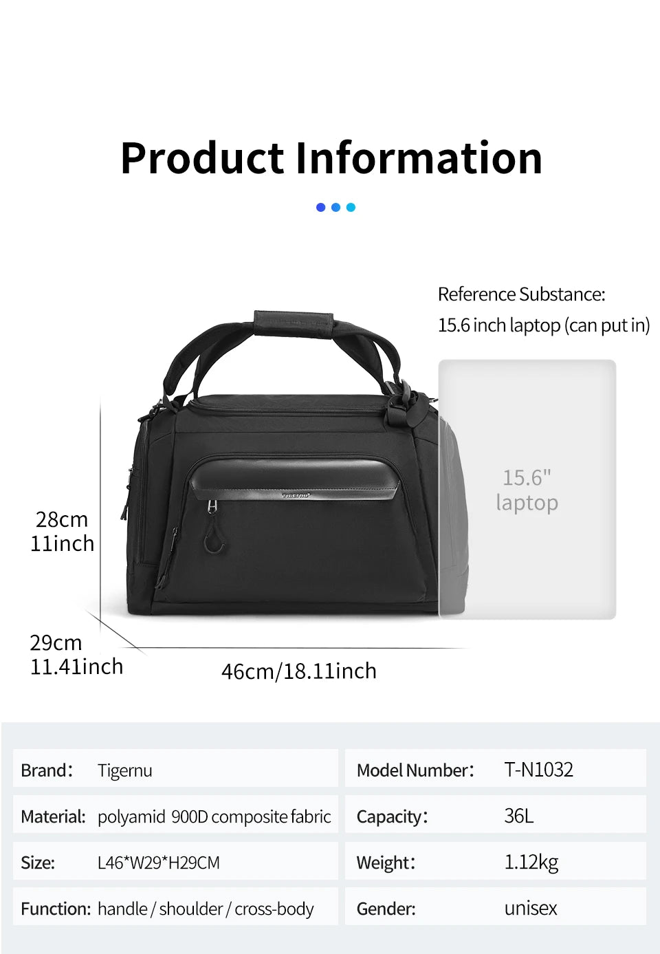 Tigernu Travel Bags For Men For Women 15.6inch Laptop Bag Handbag Waterproof Shoulder Bags Men Sport Bags For Gym Fitness Bags