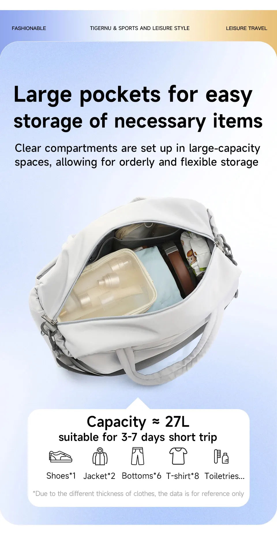 Tigernu Women Tote Bags Large Capacity Handbag Female Bags Lightweight Travel Duffle Bag Large Capacity Storage Luggage Handbag