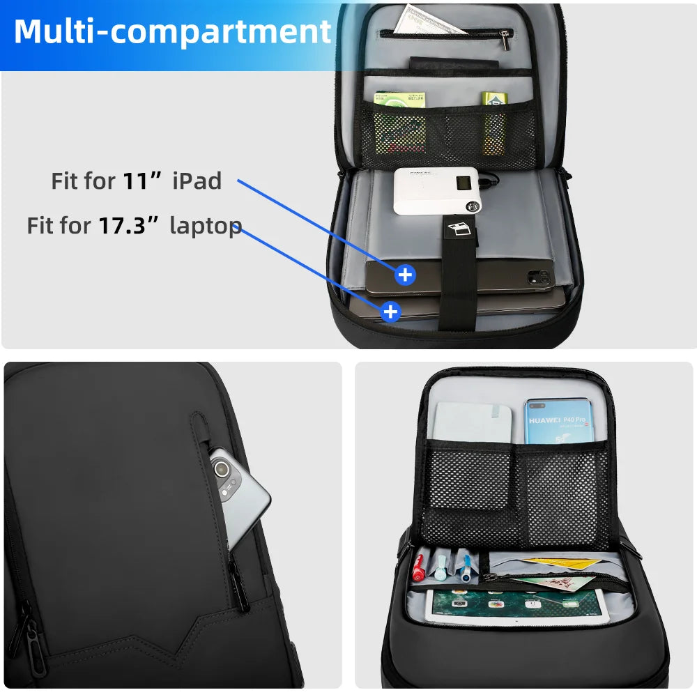 HK Slim Business Backpack for Men 17.3 inch Laptop Bag with USB Port Lightweight School Bag Waterproof Travel Backpacks for Work