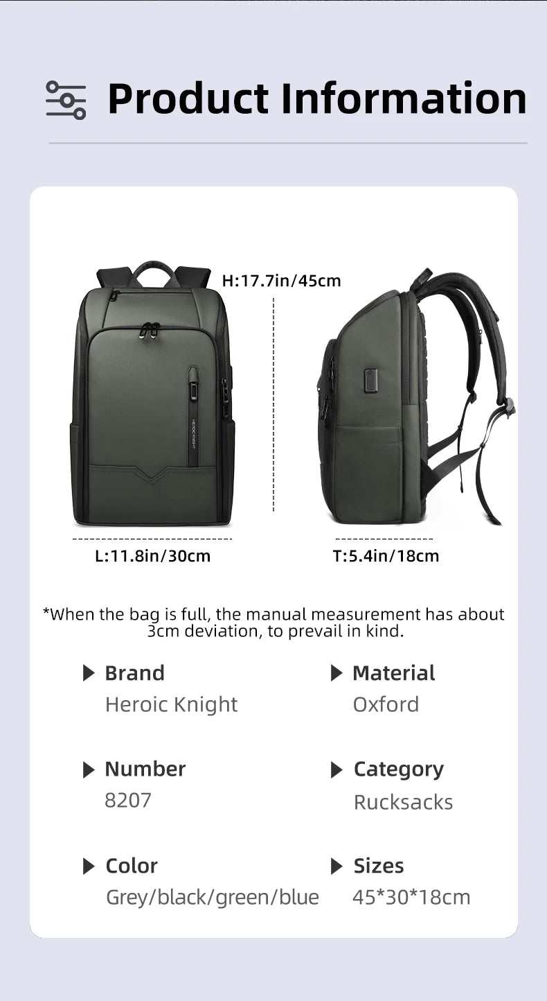HK Business Travel Backpack Men Waterproof 15.6 inch Laptop Backpack with USB Port Anti-theft Computer College Bag Casual Daypac
