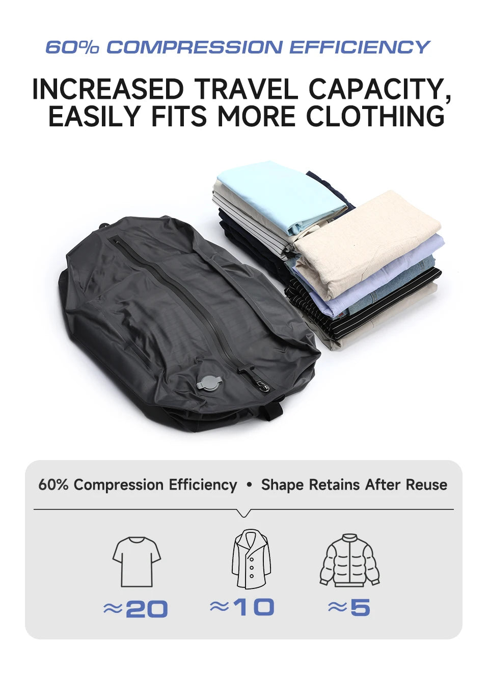 Tigernu Vacuum Compression Bags With Pump Separate Vacuum Pack Travel Portable Bag Waterproof TPU Luggage Packaging Portion Bags