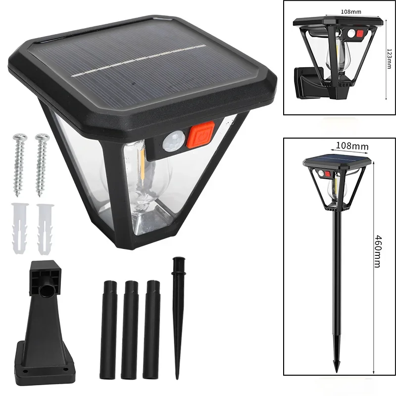 Solar Motion Sensor Light Outdoor LED Waterproof Lawn Street Garden Villa Porch Wall Mounted and Plug-in Dual-Purpose Camping