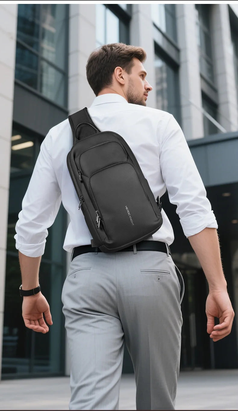 HK Business Crossbody Bag Waterproof Men's Shoulder Bags Chest Pack with USB Port Large Oxford Side Bag for Men Leisure Satchel