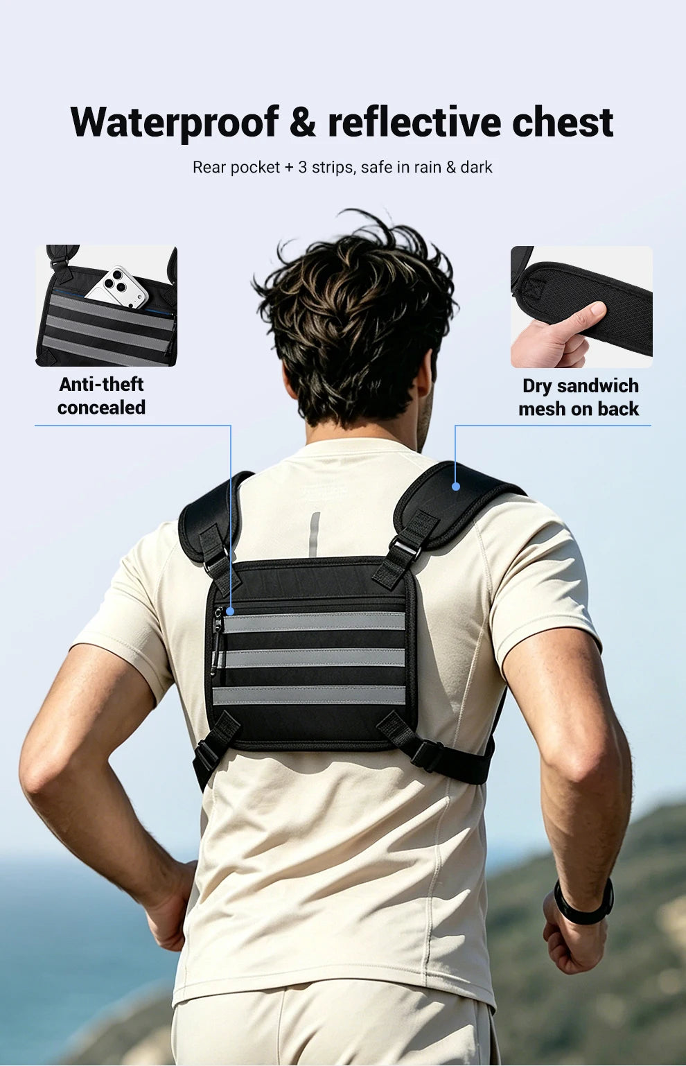 HK Outdoor Chest Bag Unisex Running Cycling Chest Pack Workouts Sports Chest Rig Pack for Men and Women Waterproof X-PAC Fabric