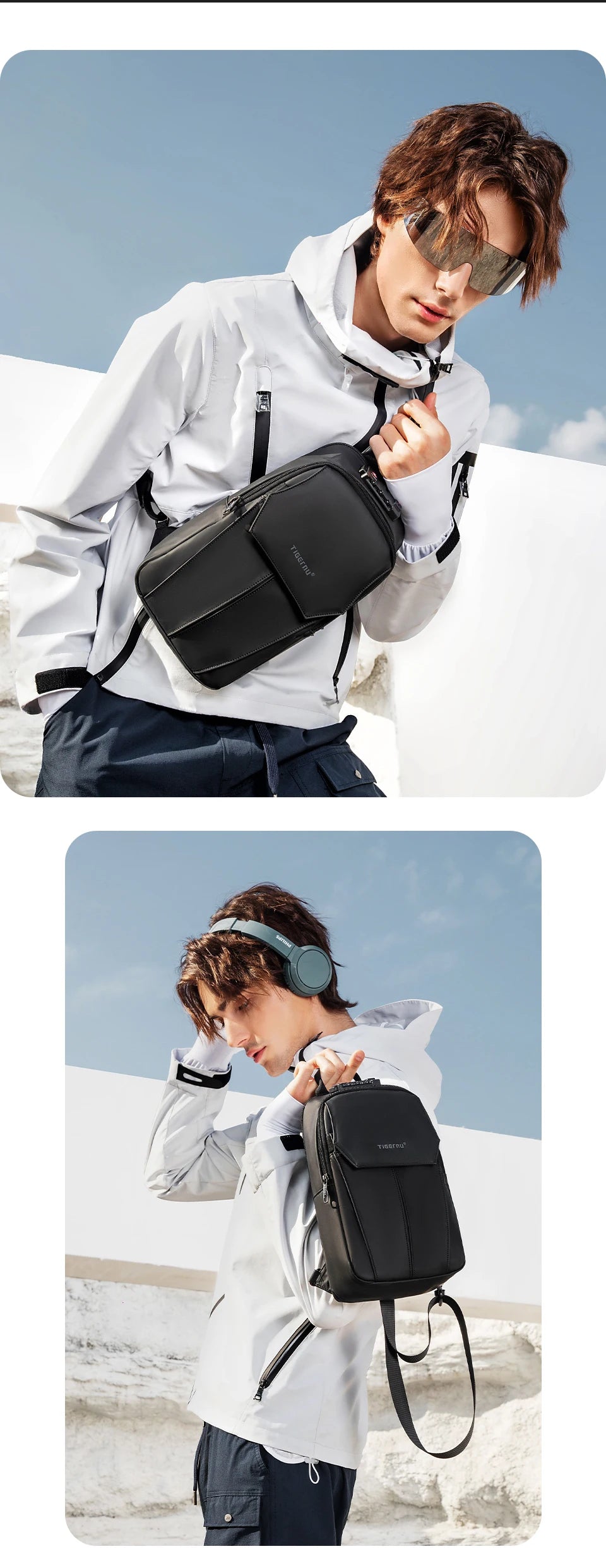 Tigernu Chest Bag Men 9.7inch IPad Pack Korean Style Shoulder Bag Waterproof Crossbody Bag Men's Anti-Theft Pack TSA