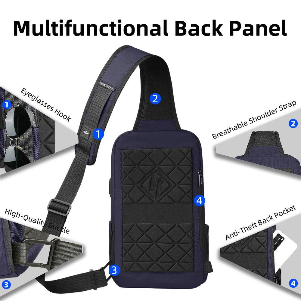 HK Minimalist Crossbody Bag Lightweight Men's Shoulder Bag With USB Port Anti-theft Business Bags for Man Waterproof Daily Pack