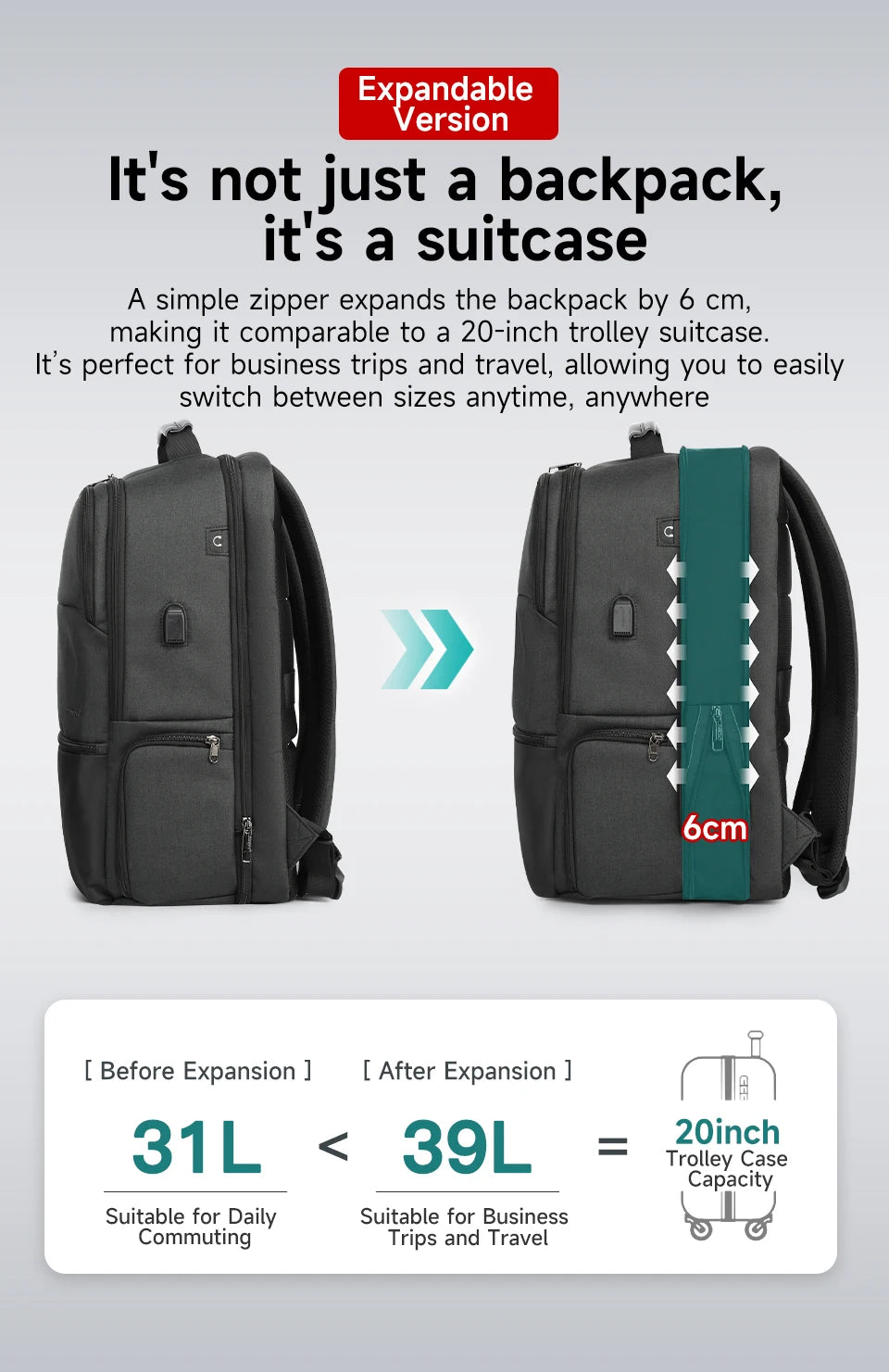 Tigernu Men Expandable Backpack 15.6-19inch Laptop Backpack For Men RFID Anti Theft Bag Travel Bag Schoolbag Cabin Bags Knapsack