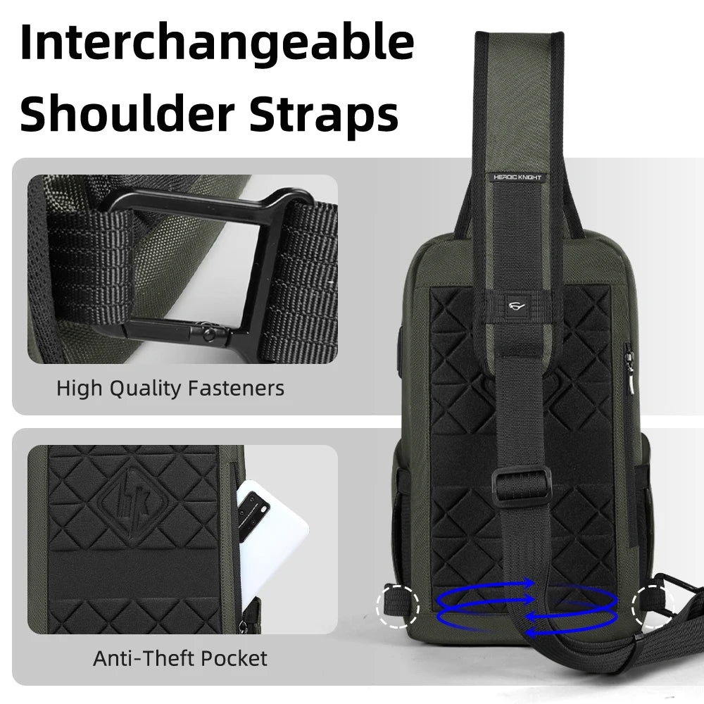 HK Waterproof Men's Shoulder Bag Fit 7.9" iPad Lightweight Crossbody Bag with USB Port Minimalist Phone Pouch for Daily Commute