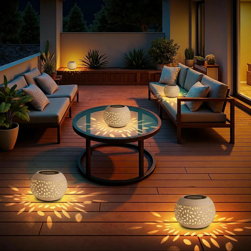Solar Table Lights Metal Outdoor Decoration Solar Garden Lantern Waterproof with Shadow Projection Light for Patio Lawn Pathway