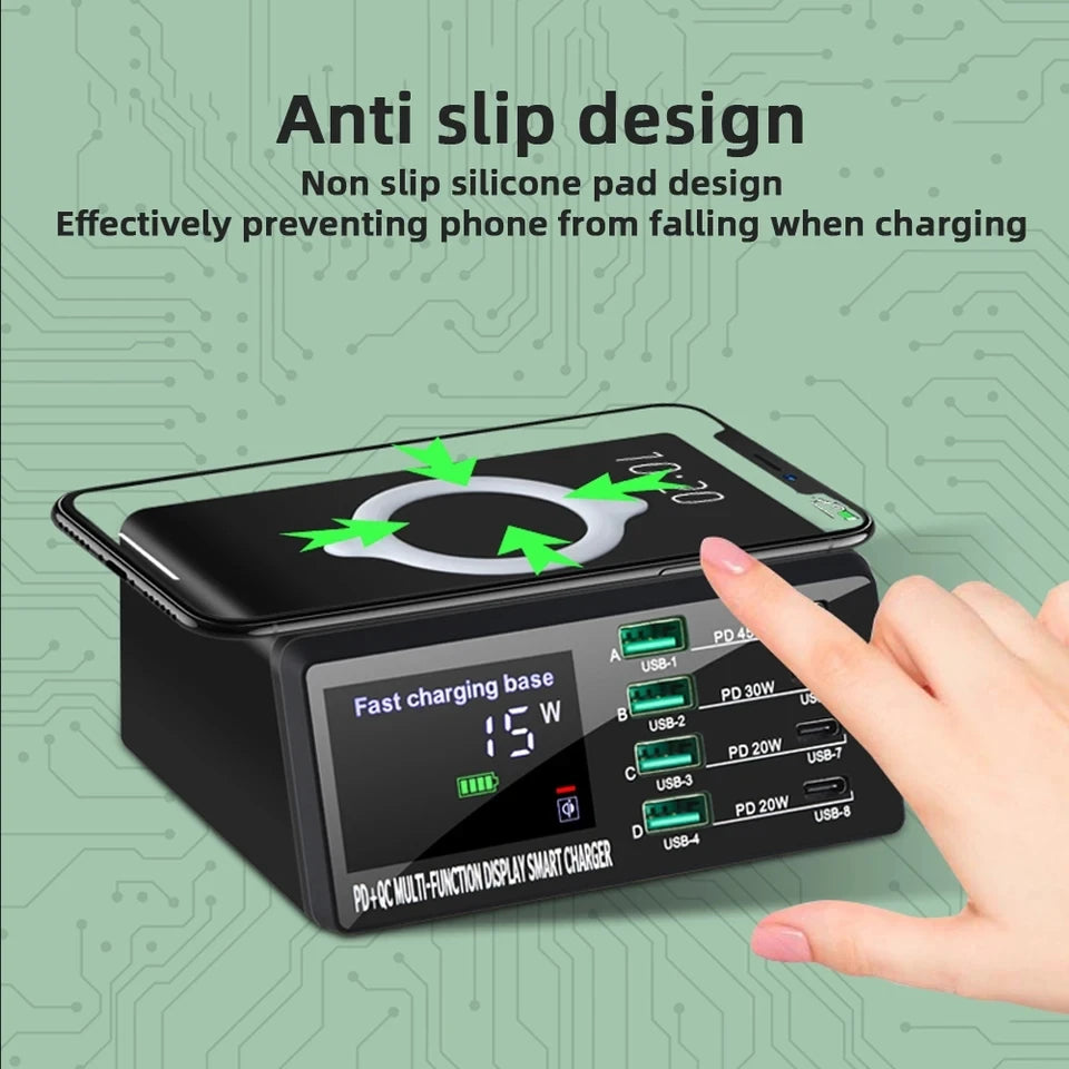 AIXXCO 110W USB Type C Charger Wireless Charing Multi Ports Fast Phone Charger PD QC3.0 Quick Charge For iPhone Samsung Xiaomi