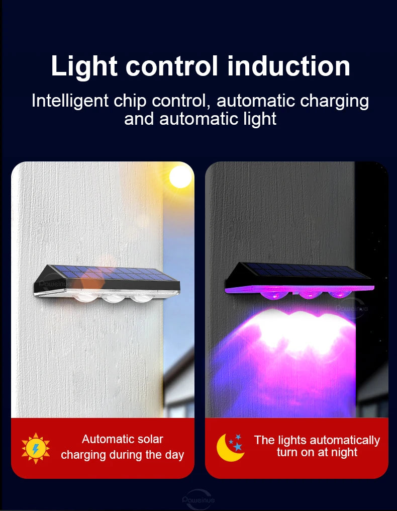 Solar Fence Lights Pathway Step Lights Outdoor Wall Lights Waterproof Decor Lamp for Garden Porch RGB and Warm White LED Solar